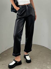 Dazy Star Pantalon Droit Unicolore - Noir - Voir 1