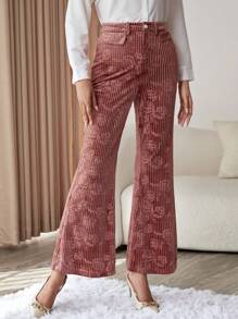 SHEIN Privé 花卉圖案提花喇叭褲 - 彩色 - 查看 5