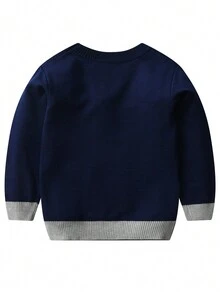 男小童聖誕卡通和字母圖案撞色套頭毛衣 - 藏蓝色 - 查看 2