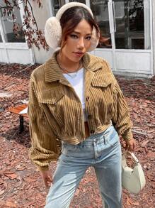 SHEIN Unity Áo khoác tay dài đơn giản cài nút phía trước, đa năng cho mùa thu/đông - Màu Khaki - Xem 5