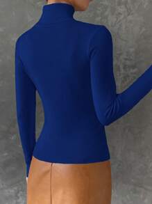 EURMUSE Jersey de cuello alto ajustado de unicolor casual, otoño/invierno - azul real - Ver 2