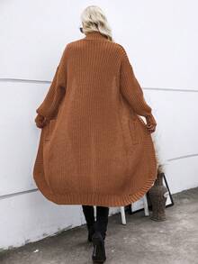 SHEIN Essnce Chất rắn Mở Mặt trước Thả vai Áo len Mở - Rỉ Nâu - Xem 2