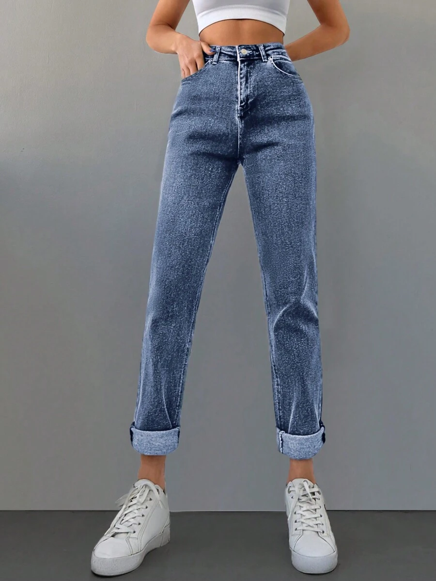 Cloudara Zipper Fly Tapered Jeans - Teal Blue - View 1