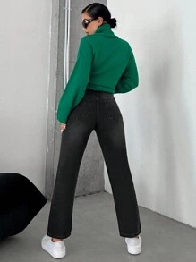 Solid Straight Leg Cropped Jeans