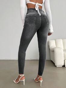 SHEIN Cottnline Washed Denim Skinny Jeans - Grey - View 2