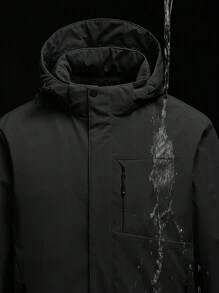 Men Zip Up Hooded Padded Coat, Fall/Winter - Black - View 5