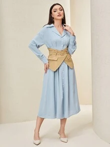 Mulvari 西裝領前紐扣襯衫洋裝附緊身胸衣 - 水鴨藍 - 查看 5