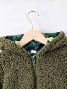 SHEIN Young Boy Zip Up Hooded Reversible Coat - Army Green - View 5
