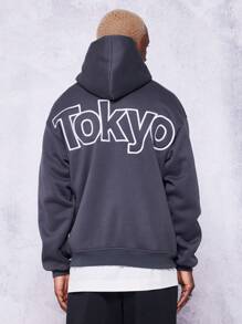 SUMWON Áo hoodie có thêu Tokyo - Màu xám đen - Xem 1