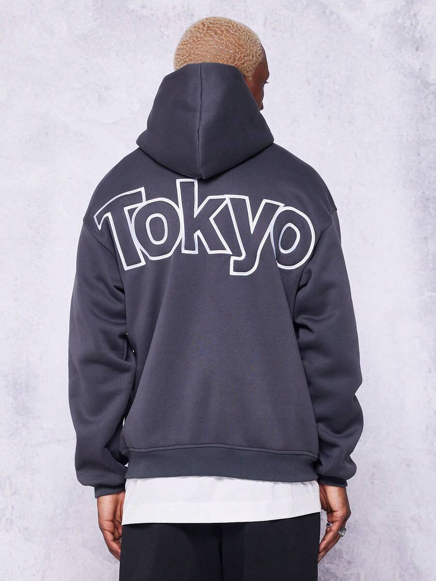 SUMWON Áo hoodie có thêu Tokyo - Màu xám đen - Xem 1