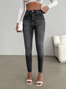 SHEIN Cottnline Washed Denim Skinny Jeans - Grey - View 5