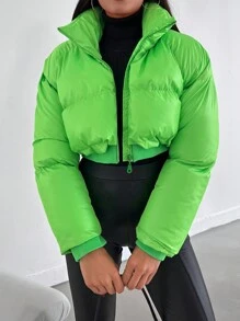 SHEIN Cottnline Zipper Front Raglan Sleeve Padded Jacket - Green - View 5