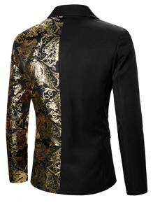 Manfinity AFTRDRK 男士巴洛克風格圖案雙排釦西裝外套 - 黑色 - 查看 2