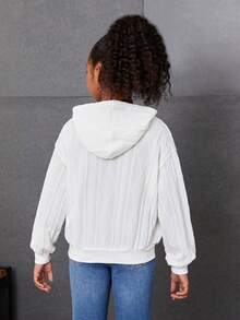 Tween Girl Letter Flocking Drop Shoulder Hoodie - White - View 2