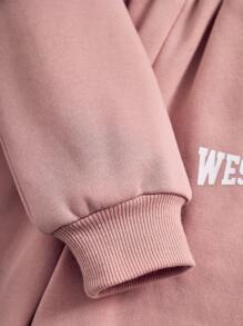 SHEIN Leap Crew Bộ 3 chiếc/Bộ áo nỉ chui đầu in chữ màu trơn cho bé gái tuổi mới lớn + áo ba lỗ dệt kim màu trơn + quần ống rộng dệt kim dày dặn - Hồng - Xem 7