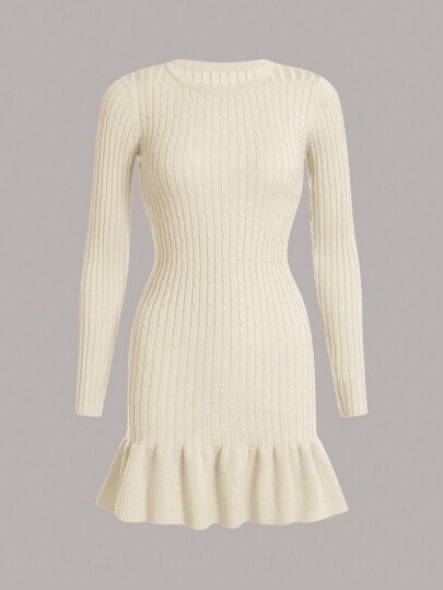 Teen Girl Ruffle Hem Sweater Dress Without Belt