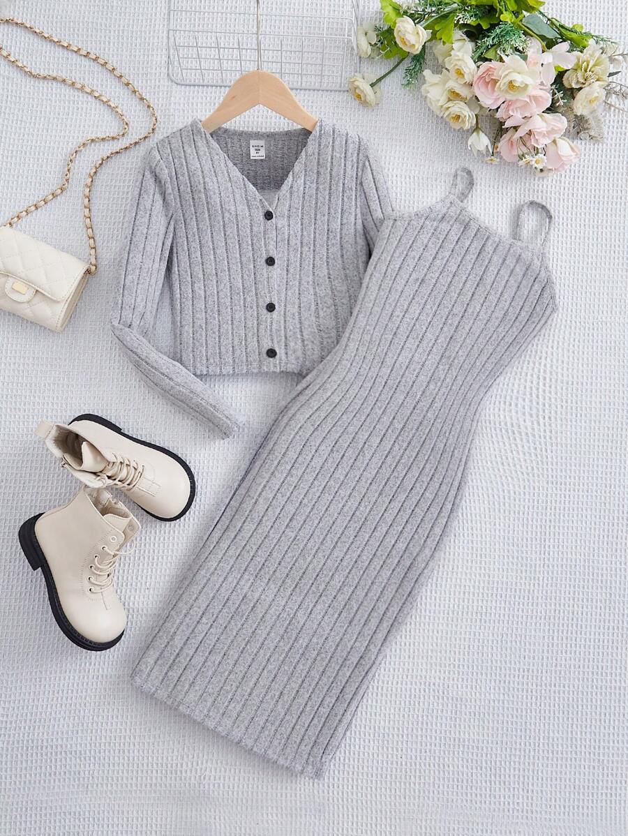 Tween Girl Button Front Cami Dress & Button Up Top