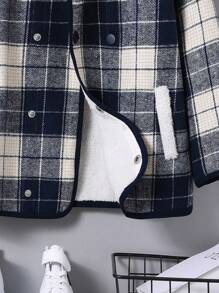 SHEIN Chico joven Abrigo con estampado de cuadros cuello de borreguito con forro teddy