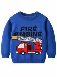 Young Boy Car & Letter Graphic Sweater - Blue - View 1