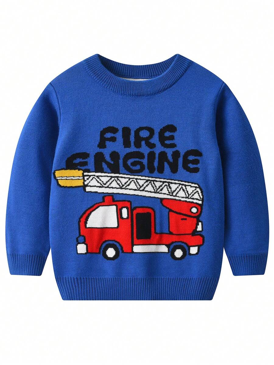 Young Boy Car & Letter Graphic Sweater - Blue - View 1