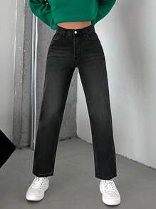 Solid Straight Leg Cropped Jeans