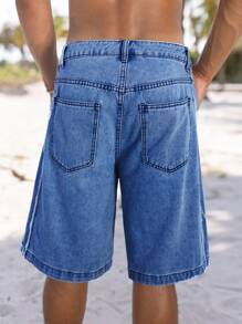 SHEIN Manfinity Hypemode Men Slant Pocket Bermuda Denim Shorts - Dark Wash - View 2