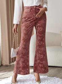 SHEIN Privé 花卉圖案提花喇叭褲 - 彩色 - 查看 1