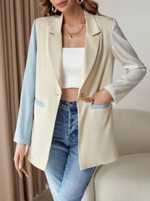 SHEIN Privé Colorblock Single Button Blazer - Multicolor - View 3