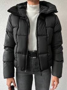 EURMUSE Women'S Zipper Closure Hooded Padded Coat - Black - View 4