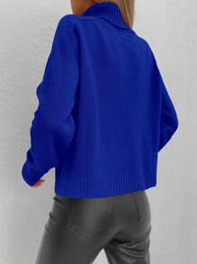 SHEIN Cottnline Solid High Neck Sweater - Blue - View 4