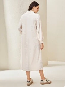 Mulvari 字母補丁細節Polo領落肩袖洋裝 - 杏色 - 查看 6