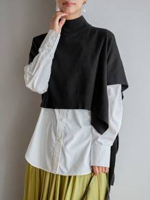 FRIFUL Turtleneck Knot Side Sweater Vest Without Tee Fall,Winter - Black - View 6