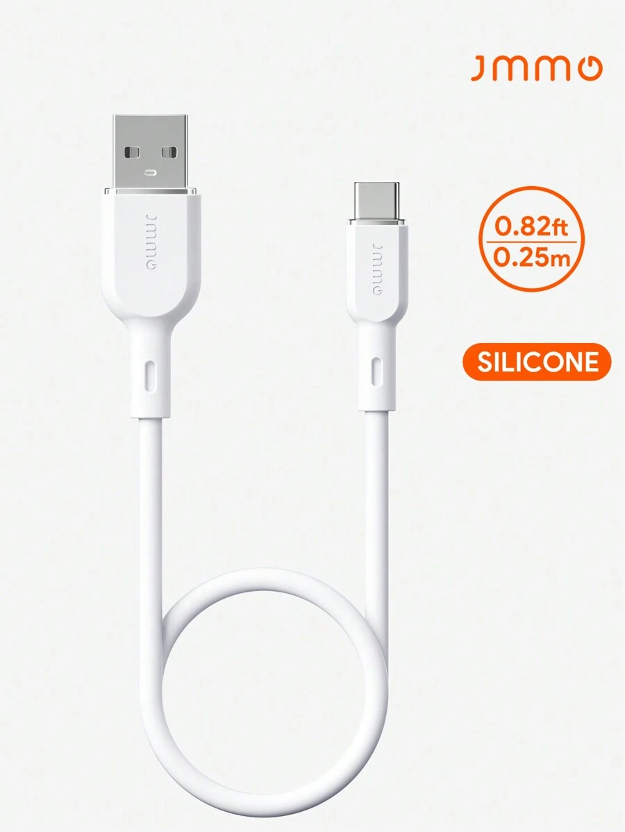 JMMO 数据线 Type-C，硅胶 USB A 转 Type C 快速充电数据线，硅胶超柔软电源快速充电 0.82FT/0.25M 圣诞礼物，秋冬必备品 - 白色 - 查看 1