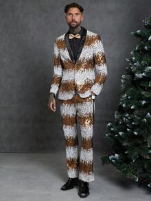 SHEIN 男士亮片單釦西裝外套和褲子 - 黃色 - 查看 4