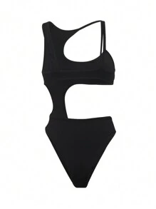 INAWLY Cut Out Asymmetrical Neck Bodysuit