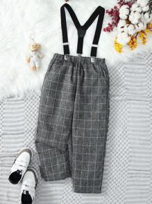 SHEIN Young Boy Plaid Print Suspender Pants - Multicolor - View 1
