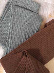 SHEIN Leap Crew Tween Girl 2pcs Solid Thermal Leggings - Brown - View 6