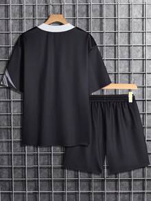 Manfinity LEGND 男士動物印花拼接邊T恤&腰部抽繩短褲 - 黑色 - 查看 2