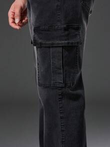 Manfinity Homme 男士大码側翻蓋口袋工裝牛仔褲 - 黑色 - 查看 8