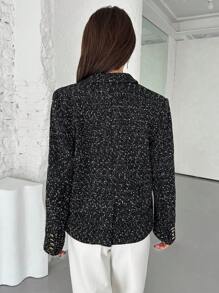 SHEINNeu Allover Print Button Front Tweed Jacket - Black - View 4
