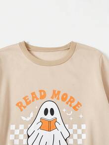 Flirla Hơn Bản in Halloween Áo nỉ - Màu be - Xem 4