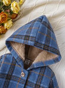 Baby Boy Plaid Print Teddy Panel Hooded Thermal Lined Overcoat - Multicolor - View 7