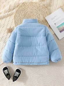 SHEIN Young Boy Zip Up Slant Pocket Padded Coat - Blue - View 2