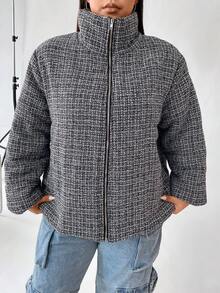 Flirla 大码拉链加厚棉服外套冬季 - 黑與白 - 查看 7