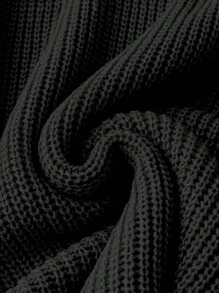 SHEIN LUNE 大碼素色燈籠袖套頭毛衣 - 黑色 - 查看 4