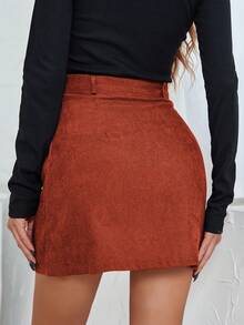 SHEIN LUNE Nút Bay Túi nghiêng Vải to sợi Váy - trái cam - Xem 2