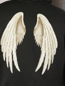 GENTILAND Men Plus Wings Print Hoodie - Black - View 4