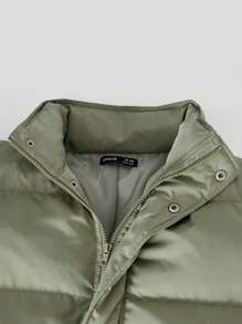 Manfinity VCAY 男士大码休闲纯色斜口袋夹棉大衣，适合秋冬 - 綠色 - 查看 3