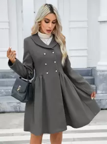 SHEIN Privé 青果領雙排釦花呢外套 - 灰色 - 查看 1