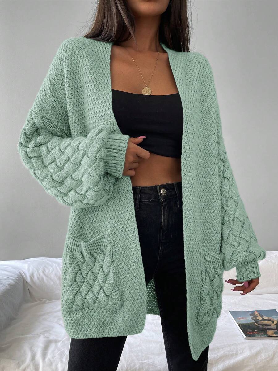 EURMUSE Dual Pocket Drop Shoulder Cardigan - Green - View 1